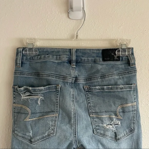 American Eagle Jeggings Super Stretch High Rise Skinny Light Wash Distressed - Picture 6 of 11